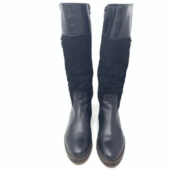 Luca Grossi Size 37 Black Leather Suede Shearling Knee High Boots - Picture 2 of 8